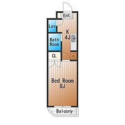 エスポワール高橋 1Kの間取図画像