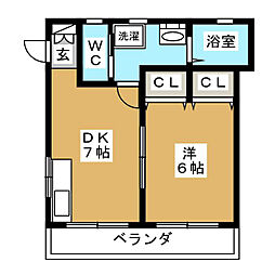 秋元マンション 1DKの間取図画像