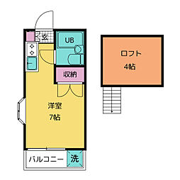 フラットハナタキ ワンルームの間取図画像