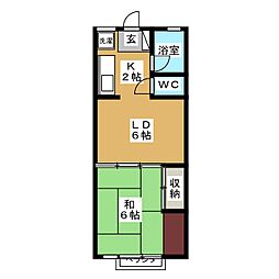 深沢神社社務所アパート 3階1LDKの間取り