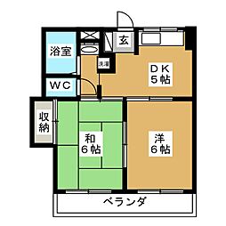 アネックス山崎 2DKの間取図画像