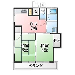 プリンスコーポ 2DKの間取図画像