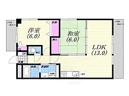 シェリール苦楽園1 2LDKの間取図画像