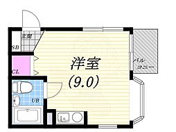 コージーパレスキムラ ワンルームの間取図画像