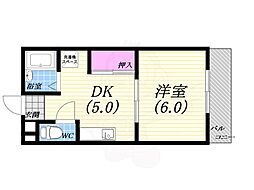 桜ハイツ 1DKの間取図画像