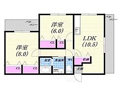 メルベーユ苦楽園 2LDKの間取図画像