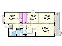 カーサ香枦園 3LDKの間取図画像