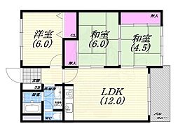 リョウジュ名次 3LDKの間取図画像