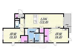 西宮市若松町マンション 2LDKの間取図画像