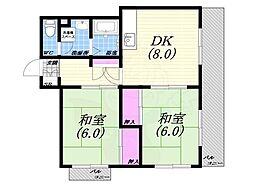 エトワール甲子園 2DKの間取図画像