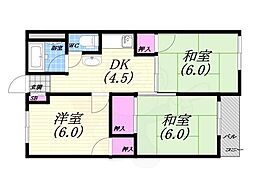夙川第3コーポラス 3DKの間取図画像