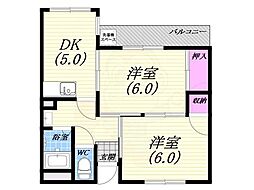 岡崎第一マンション 2DKの間取図画像