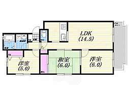 サンハイツ若草西 3LDKの間取図画像
