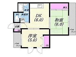 フローレンス西宮1 2DKの間取図画像