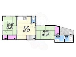 甲子園四番町ハイツ 2DKの間取図画像