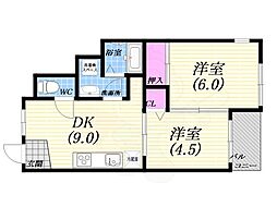 芦屋第1コーポラス 2DKの間取図画像
