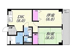 白井マンション 2DKの間取図画像