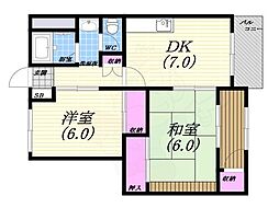 西甲子園ハイツ 2DKの間取図画像