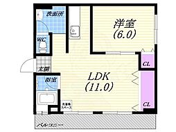 グランドハイツ浜甲子園 1LDKの間取図画像
