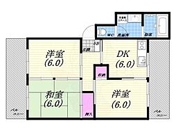 芦屋東山プリンス 3DKの間取図画像