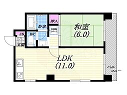 羽衣コーポ 1LDKの間取図画像