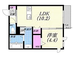 plaisir荒戎 1LDKの間取図画像