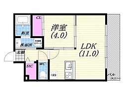 センプレヴィータさくら夙川 1LDKの間取図画像
