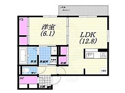 アルカンシエル 1LDKの間取図画像
