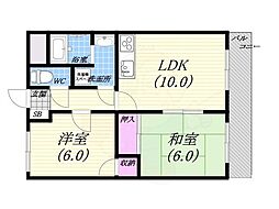 一ケ谷ハイツ2 2LDKの間取図画像