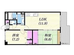 KDXレジデンス夙川ヒルズ1番館 2LDKの間取図画像