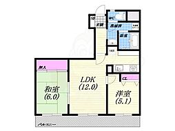 芦屋サニーヒル 2LDKの間取図画像