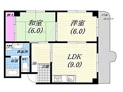 ハイネス山下 2LDKの間取図画像