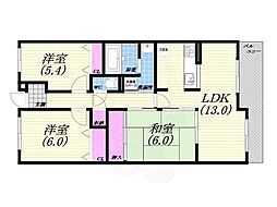 白鷹香枦園マンション 3LDKの間取図画像
