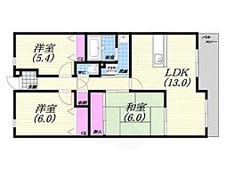 白鷹香枦園マンション 3LDKの間取図画像