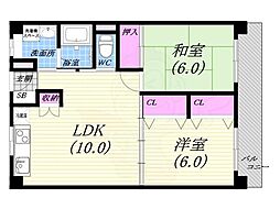 松園ハイツ 2LDKの間取図画像
