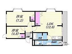 木津山ハウス 2LDKの間取図画像