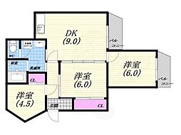エトワール甲陽 3DKの間取図画像