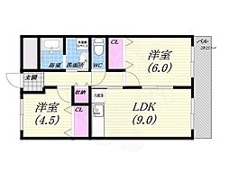 タカソウハイツ河原 2LDKの間取図画像