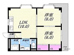 フルツカハイツ 2LDKの間取図画像