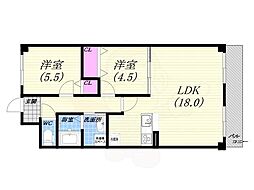 アルンハイム芦屋 2LDKの間取図画像