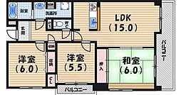 白鷹香枦園マンション 3LDKの間取図画像