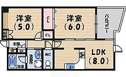 ヒルズ上甲子園 2DKの間取図画像