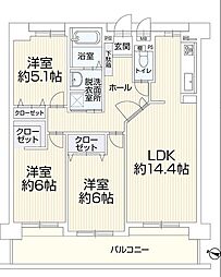 エイルヴィラ大橋南 3LDKの間取図画像