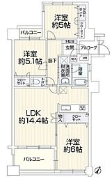 東峰マンション野間大池公園 3LDKの間取図画像