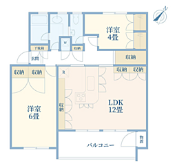たまプラーザ住宅1-1号棟 2LDKの間取図画像