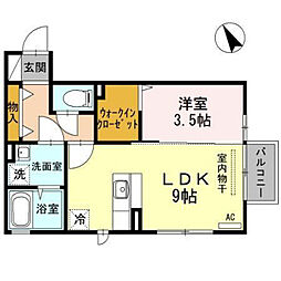 カレンデュラ 1LDKの間取図画像