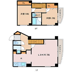 ヴィベール磯部 2LDKの間取図画像