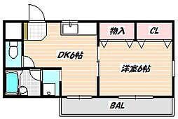 キャピタル田中 1DKの間取図画像