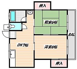 ハイツ聖 2DKの間取図画像