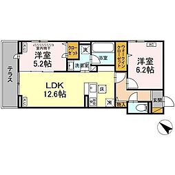 船橋市上山町2丁目アパート 2LDKの間取図画像